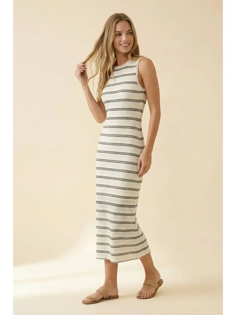 Sandy Stripe Stretch Lace Midi Dress