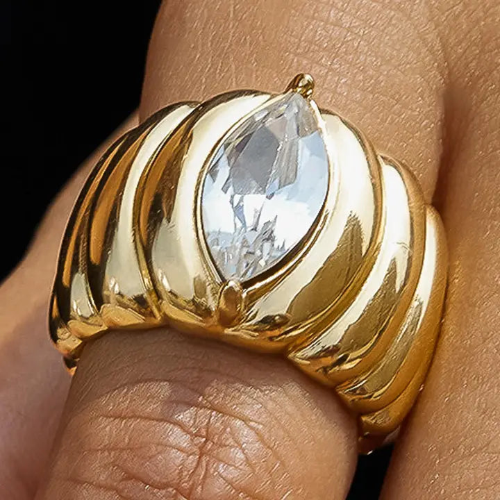 18K Gold Non-Tarnish Marquise Cz Statement Ring
