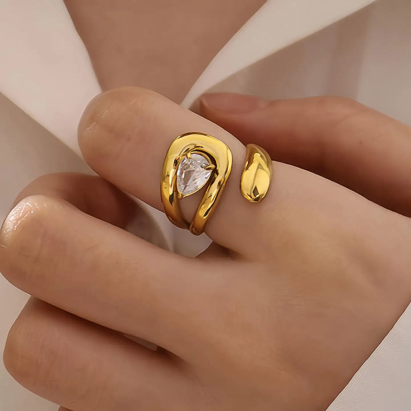 18K Gold Non-Tarnish Wrap Cz Ring