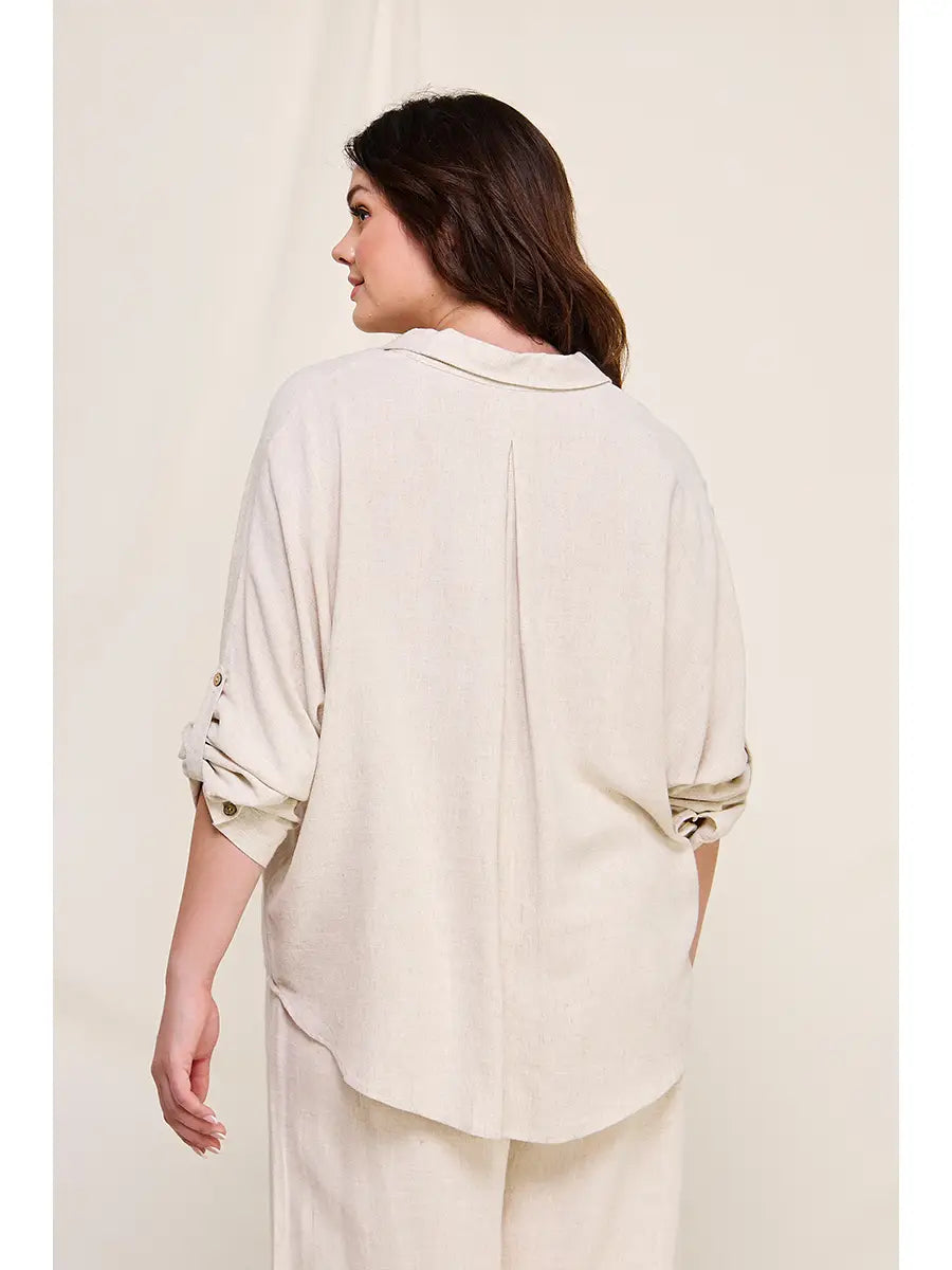 Amelia Relaxed Dolman Button Front Shirt- Plus