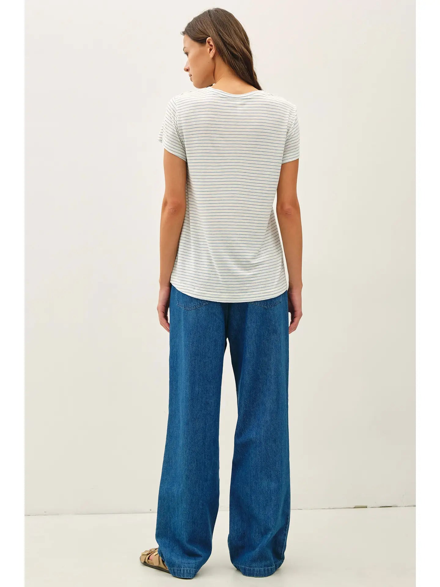 Bets Linen Blended Striped Relaxed Tee