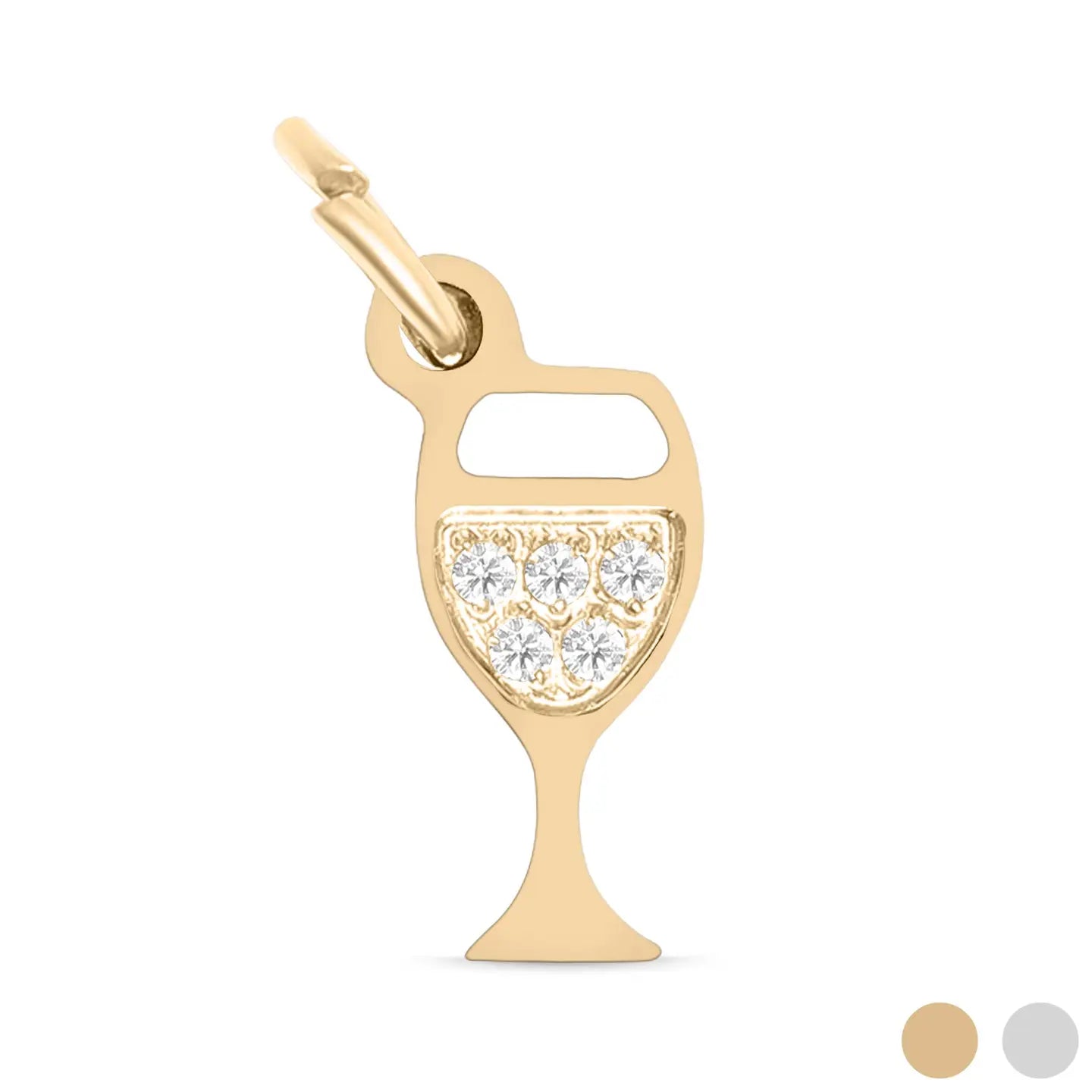 18K Gold Cz Wine Glass Charm