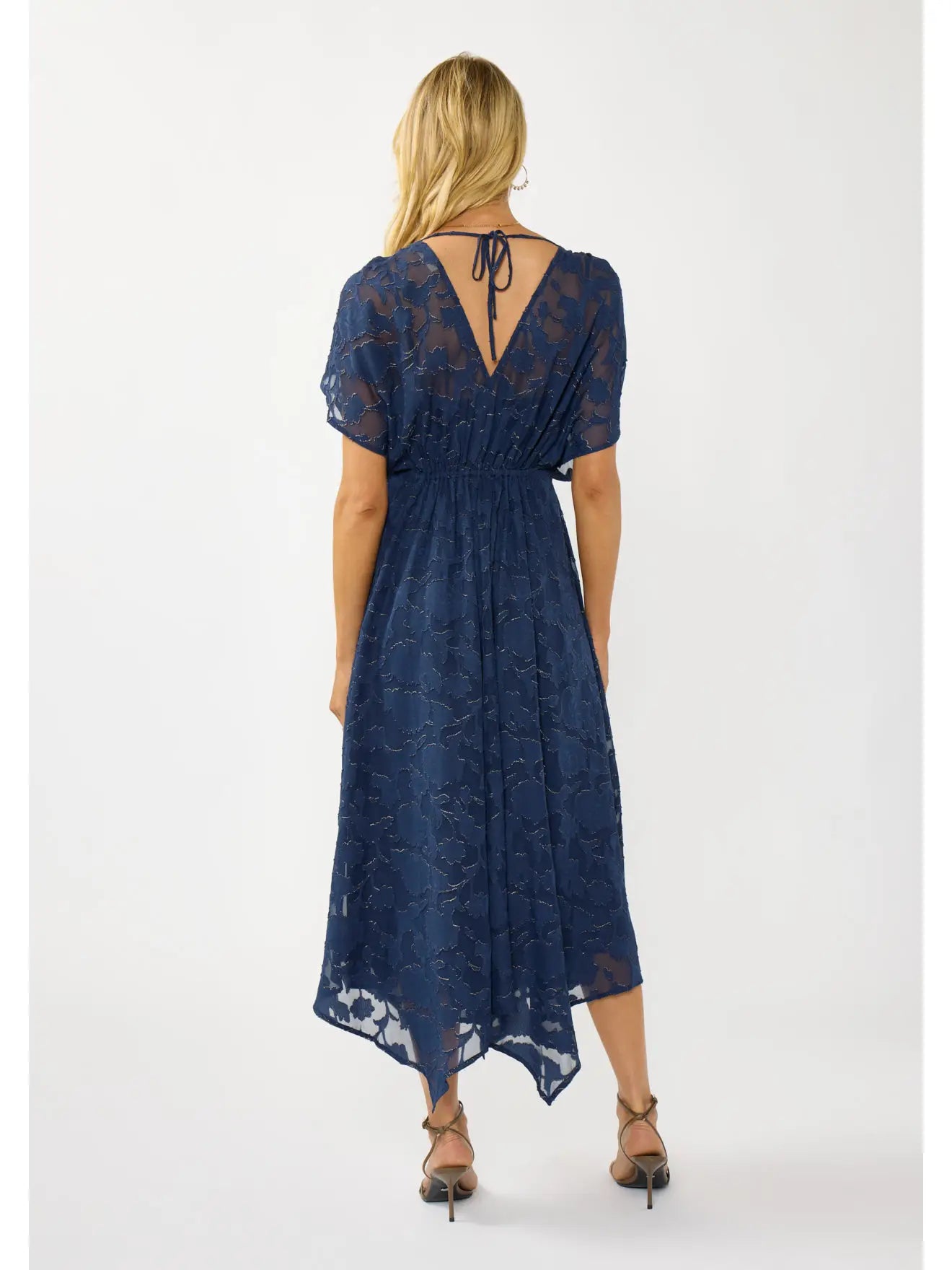 Devon Foil Jacquard Handkerchief Midi Dress