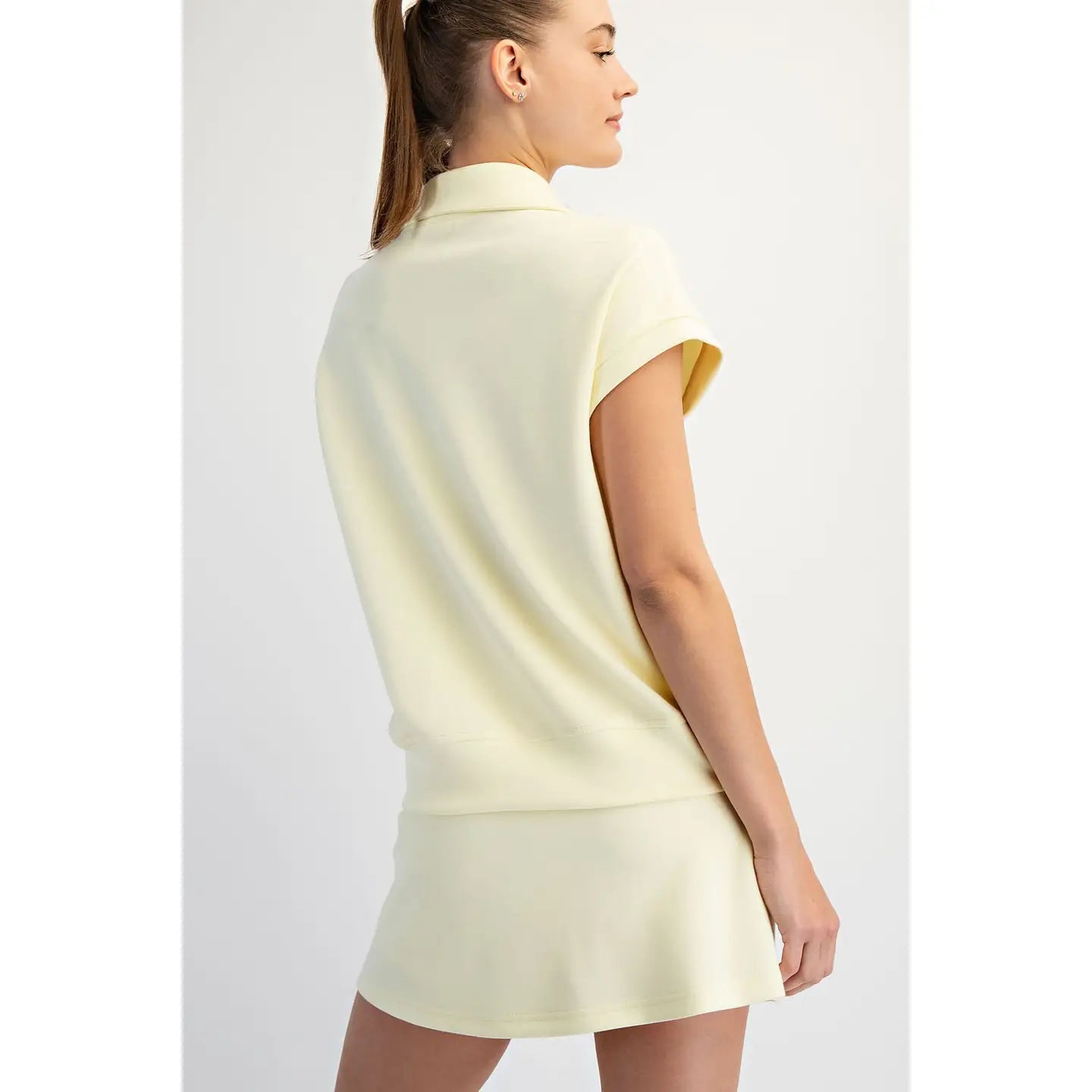Lily Modal Scuba Quarter Zip Short Sleeve Top