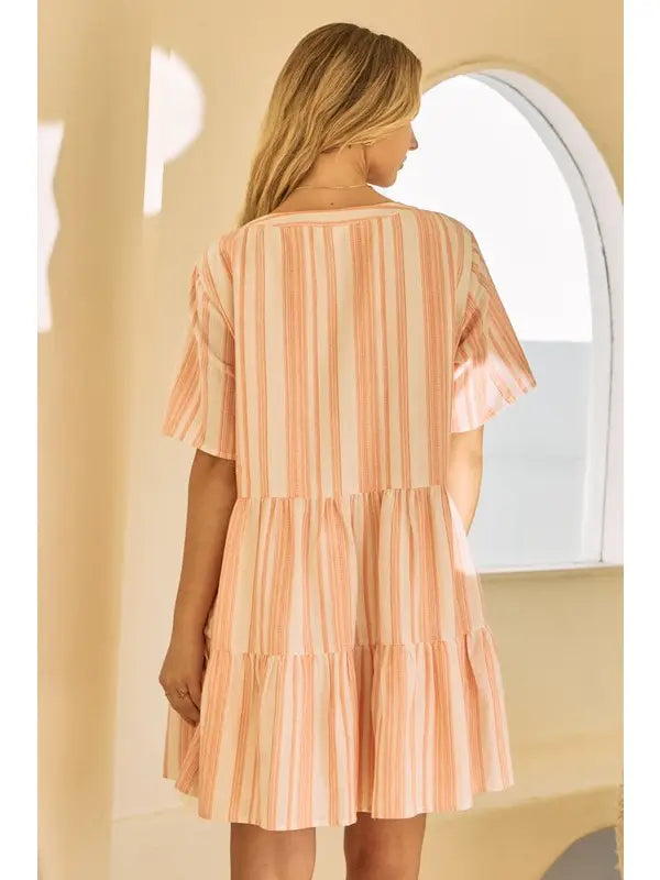 Mellie Stripe Printed Tiered Mini Dress- Plus