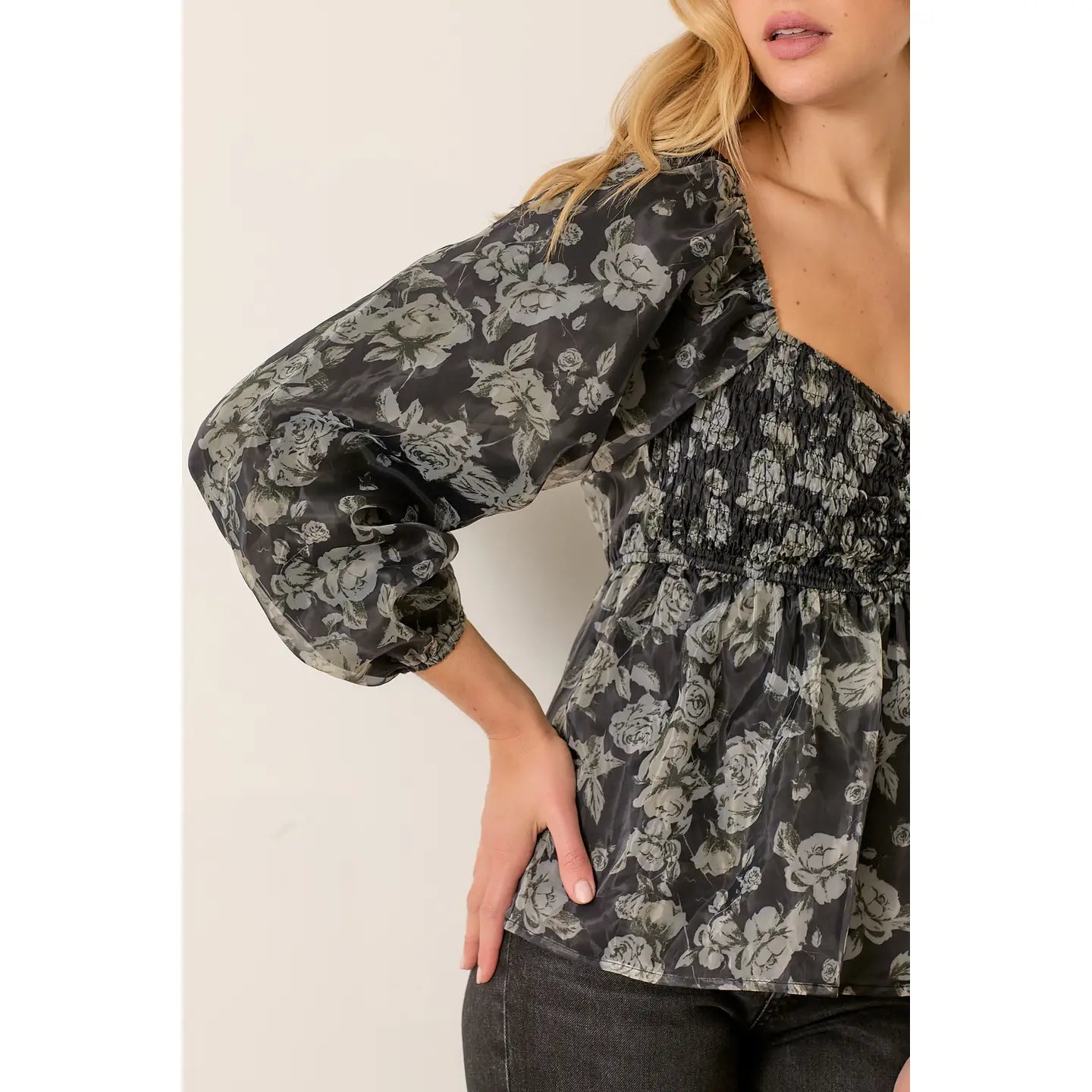 Daniella Floral Smocked Blouse- Plus