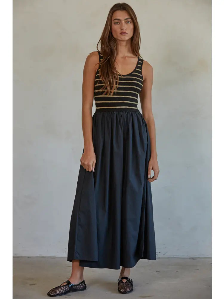 Noemi Striped Ribbed Woven Flare Dress