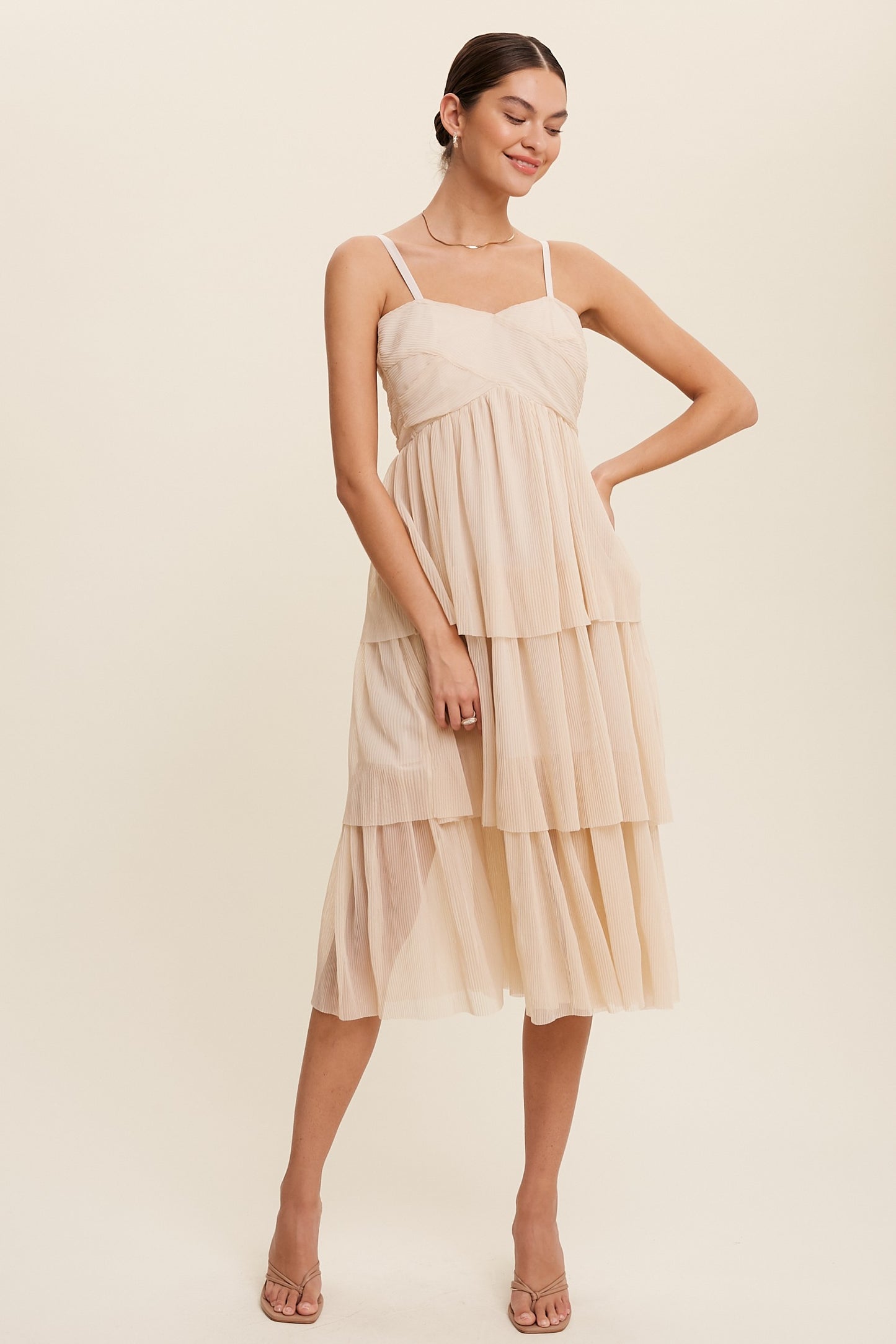 Florence Tiered Pleated Midi Dress