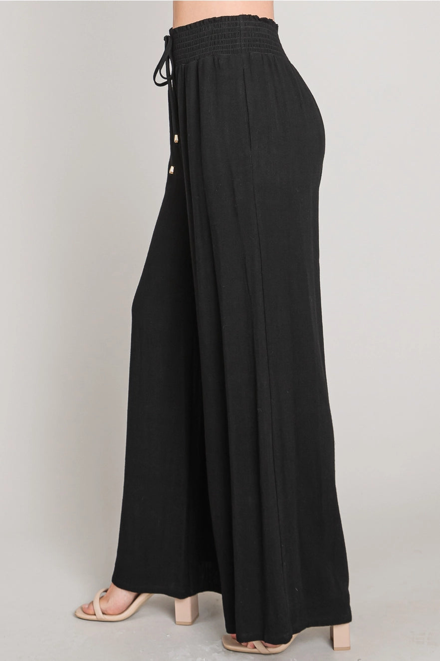 Francie Linen Smocked Waist Wide Leg Pants