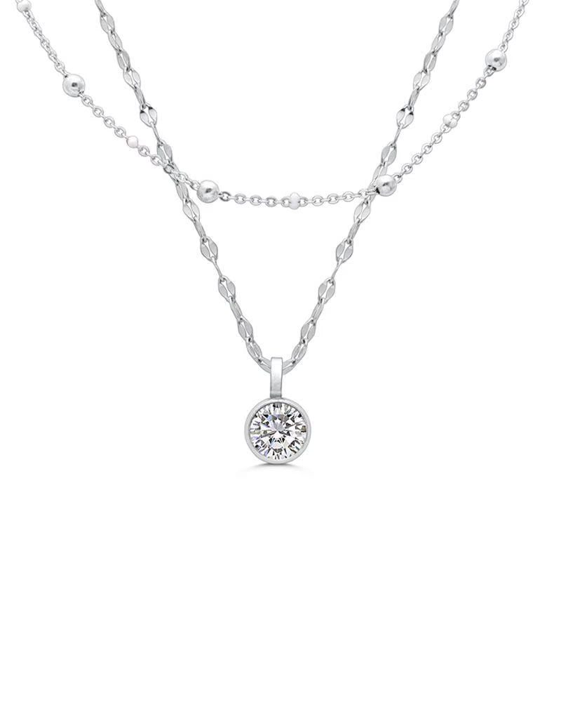 Double Strand Round Clear CZ Pendant Necklace