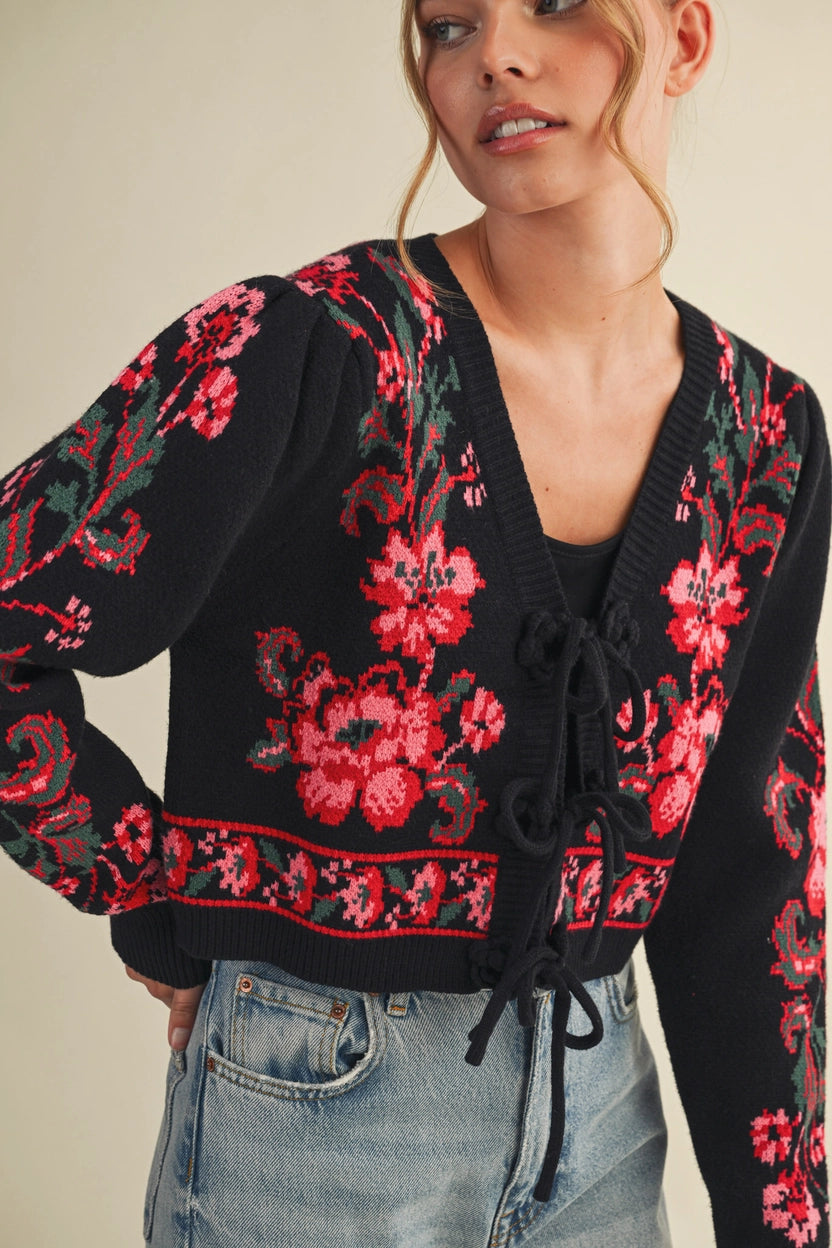 Ivy Floral Tie Front Cardigan