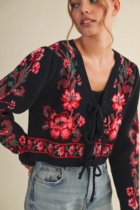Ivy Floral Tie Front Cardigan