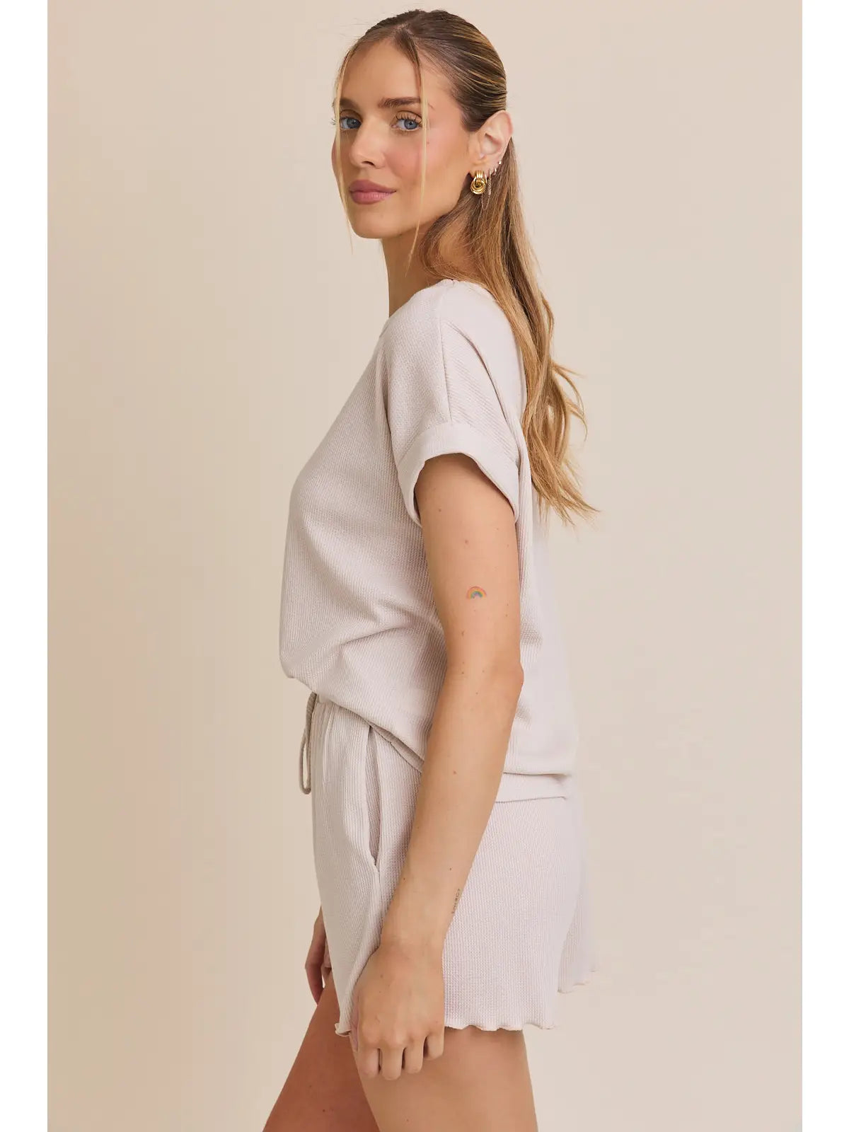 Mikayla Roll Up Knit Short Sleeve Top