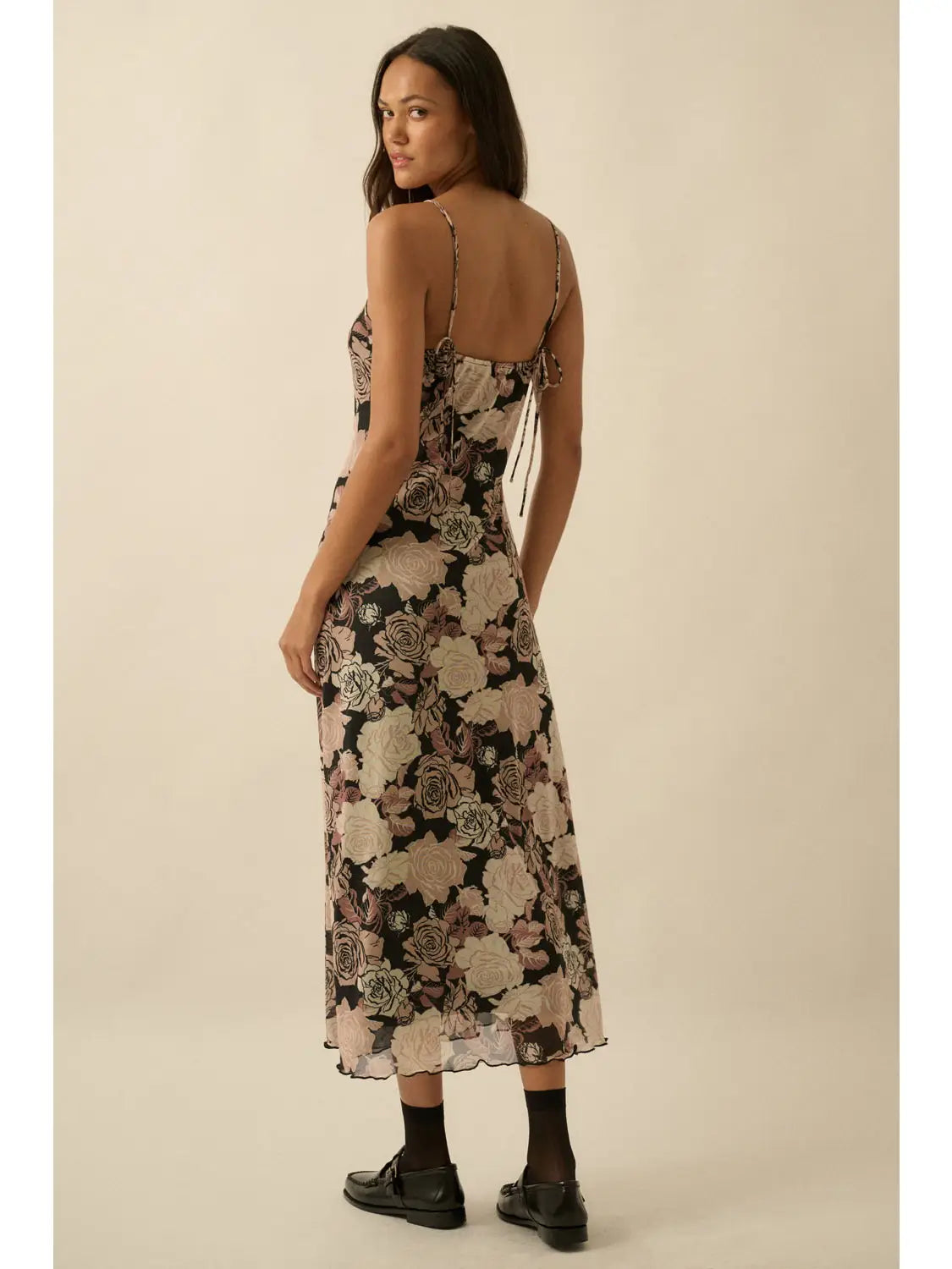 Rosie Floral-Print Mesh Midi Slip Dress