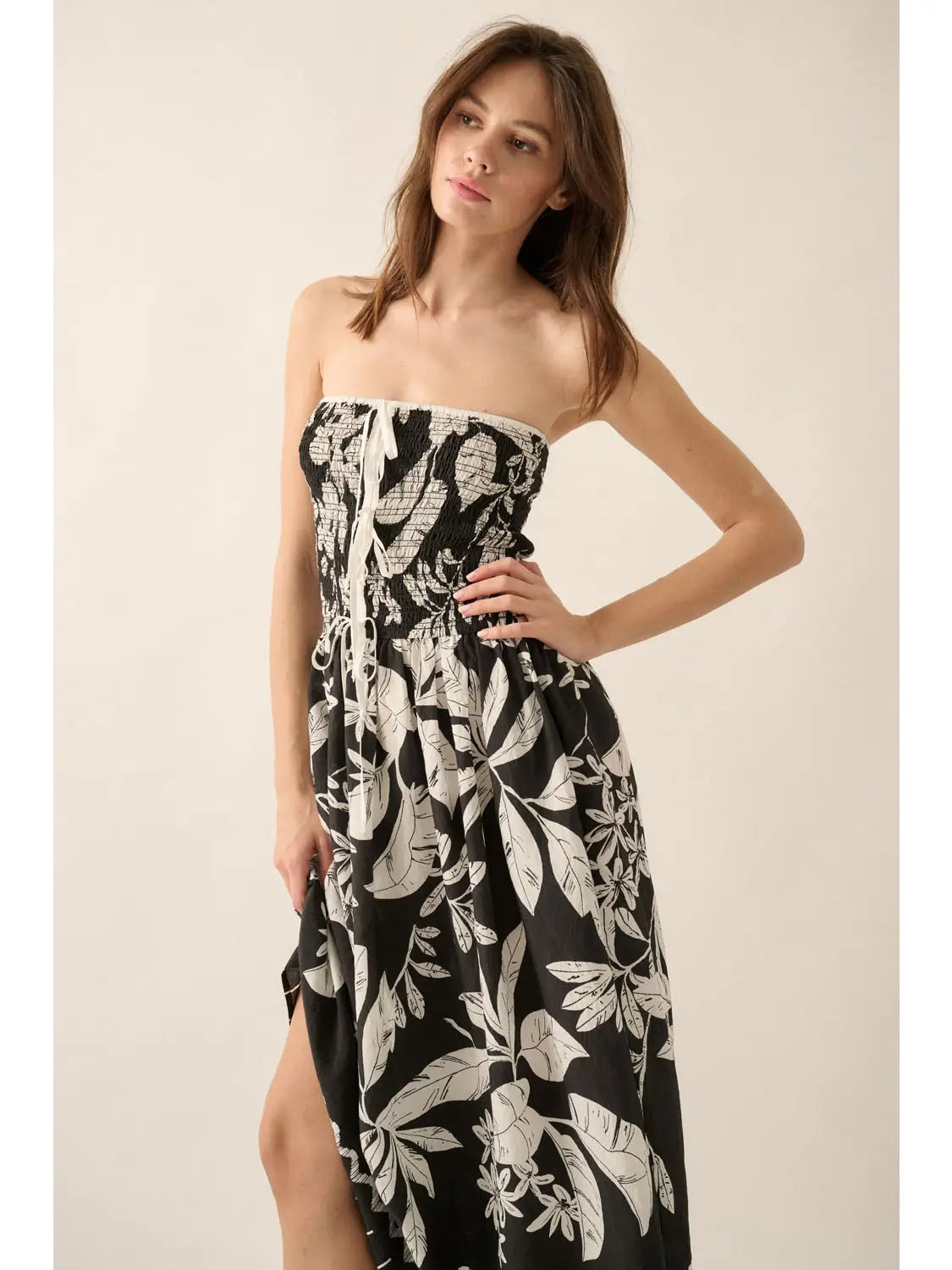 Frances Floral Strapless Tie-Front Midi Dress