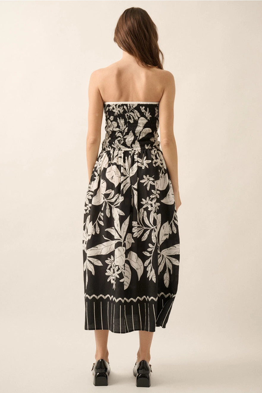 Frances Floral Strapless Tie-Front Midi Dress