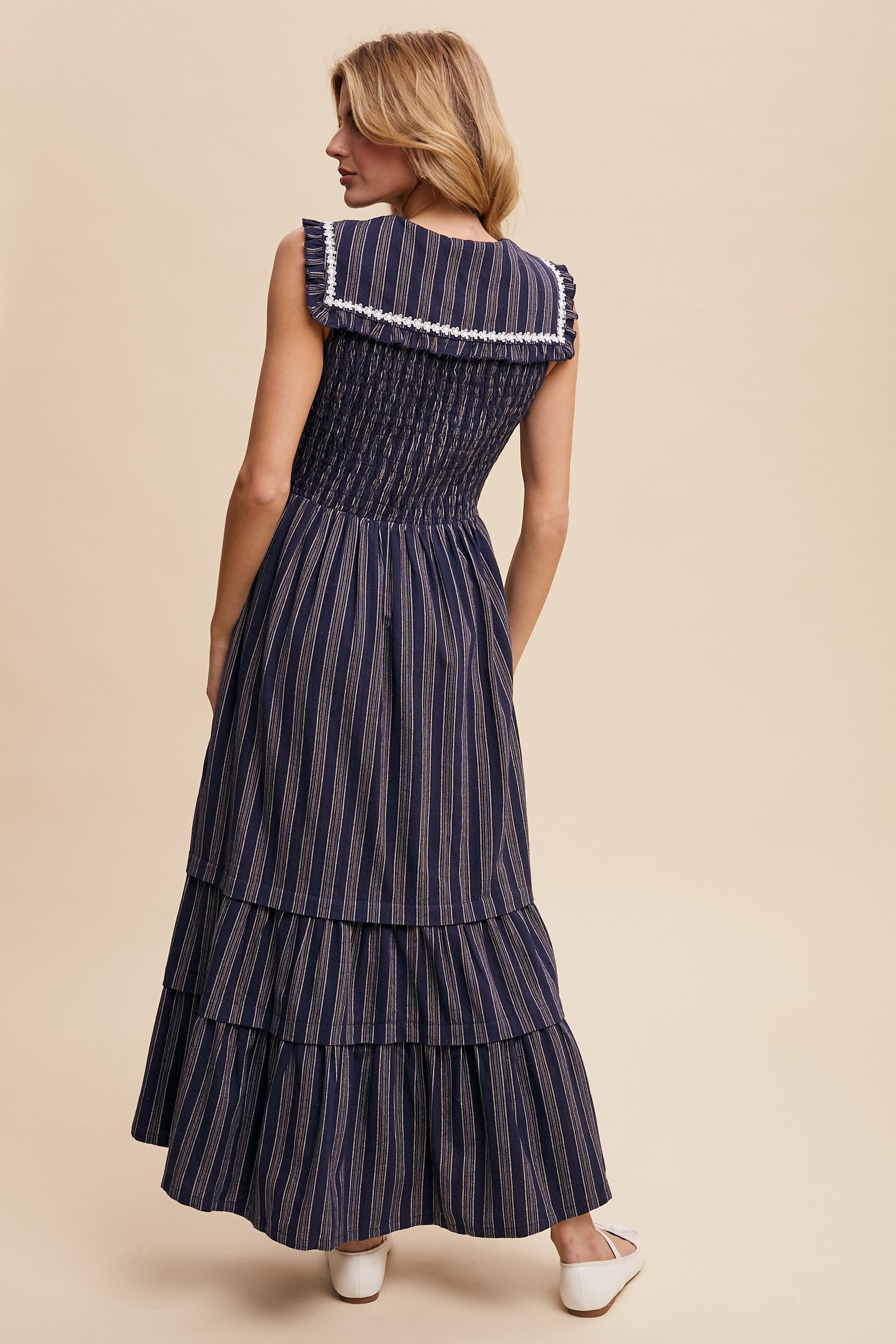 Gwendolyn Peter Pan Collar Striped Maxi Dress