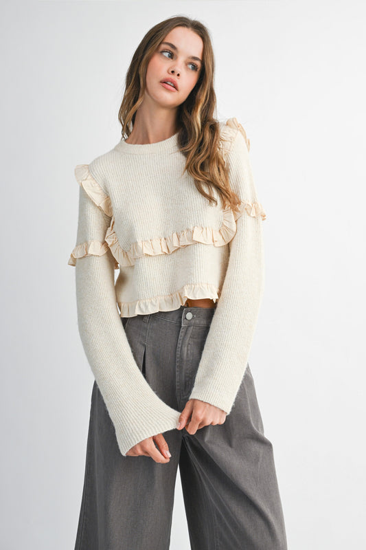 Clover Ribbed Ruffle Sweater