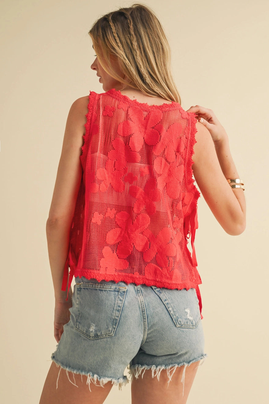 Bevin Floral Crochet Side Tie Top