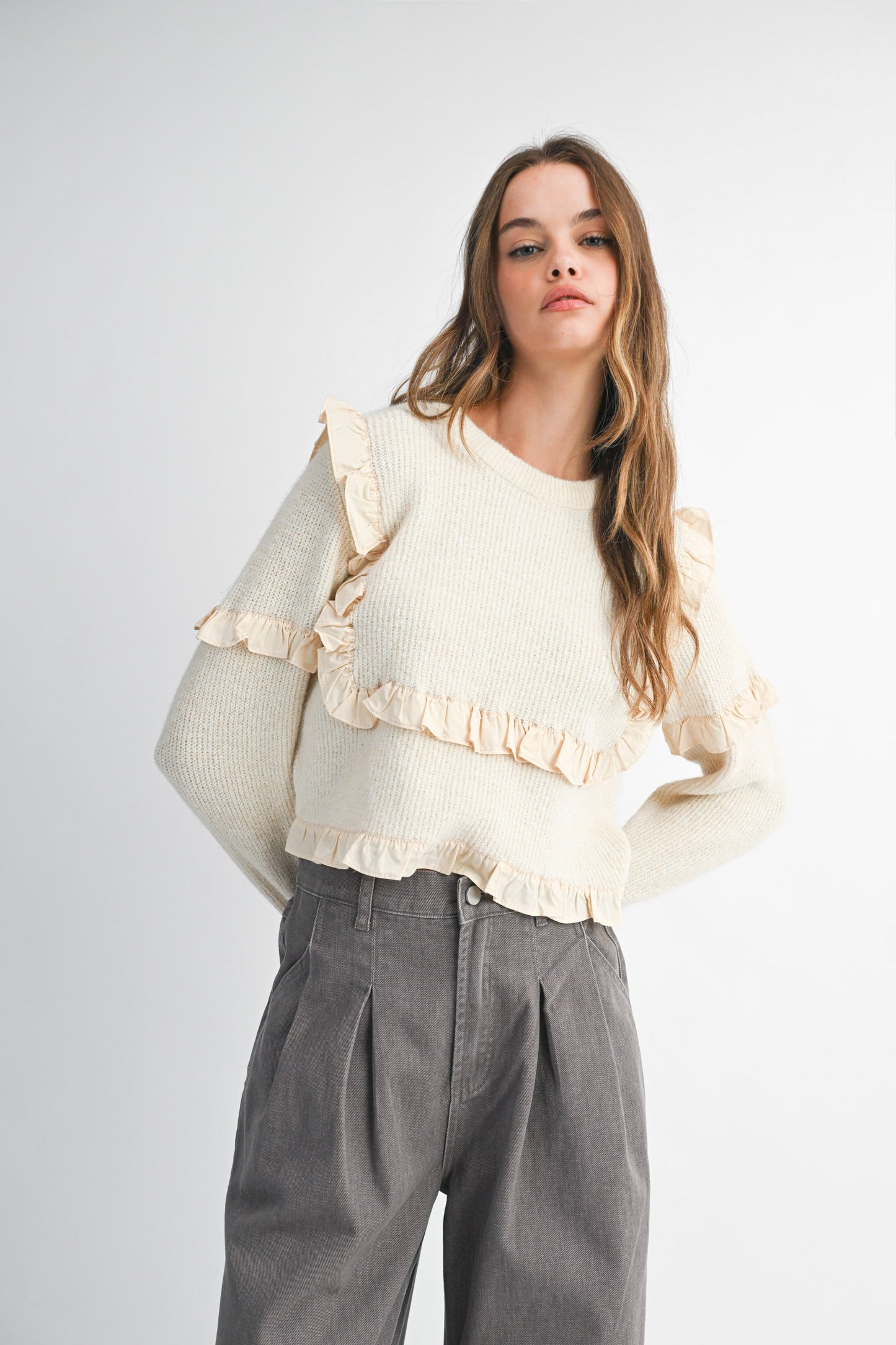 Clover Ribbed Ruffle Sweater