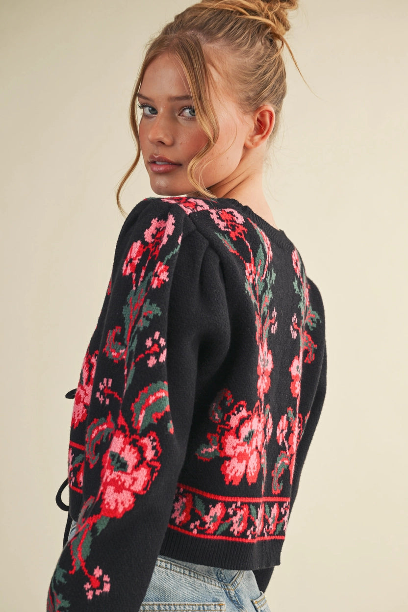 Ivy Floral Tie Front Cardigan