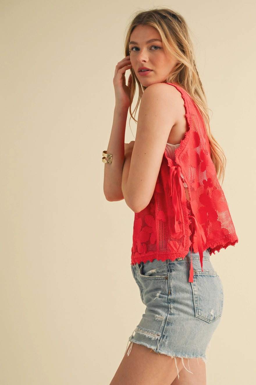 Bevin Floral Crochet Side Tie Top