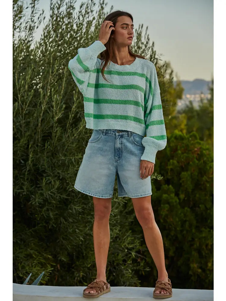 Pura Striped Crewneck Long Sleeve Sweater