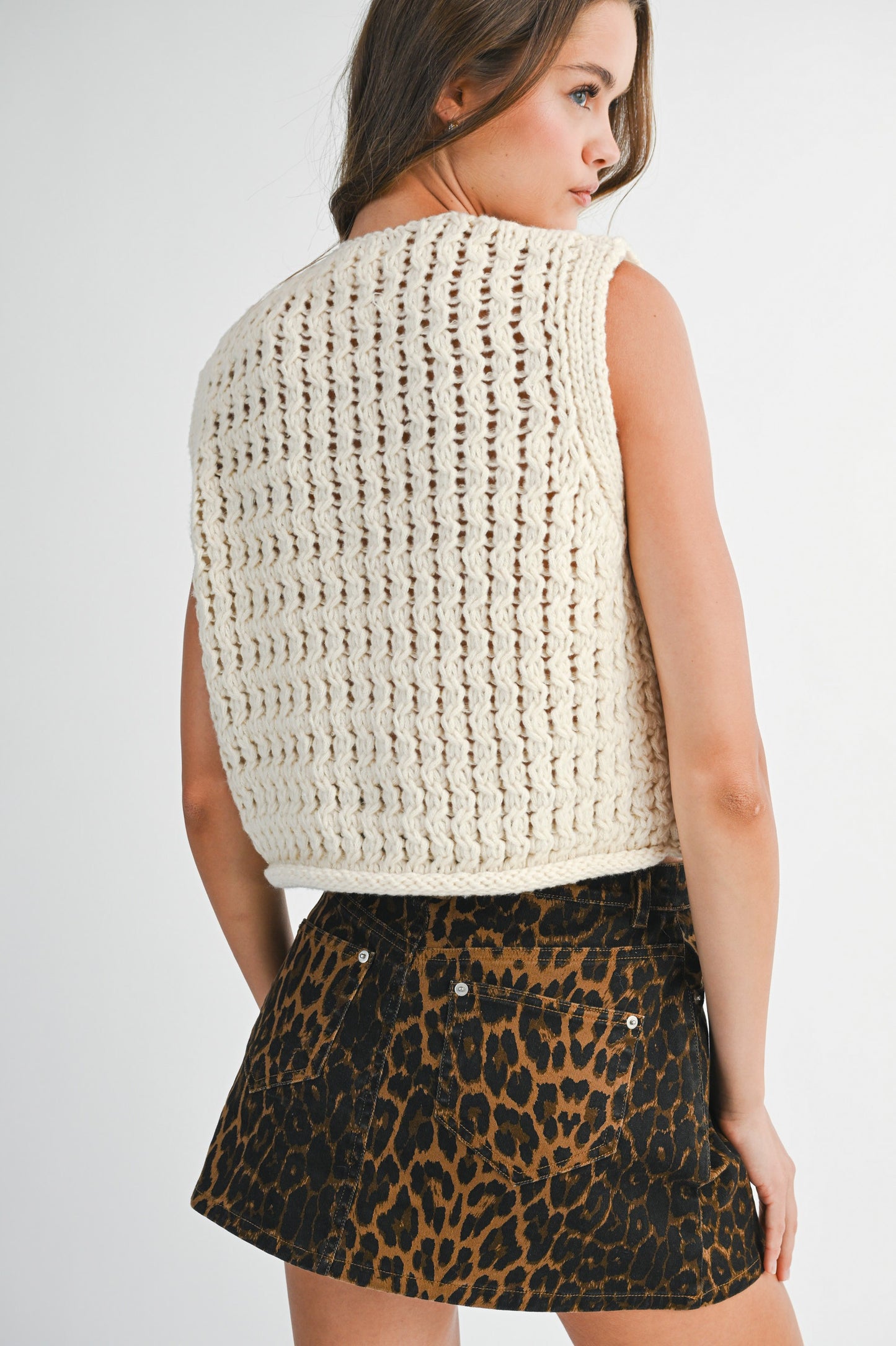 Lydia Chunky Knit Gold Button Vest