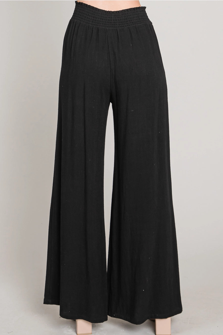 Francie Linen Smocked Waist Wide Leg Pants