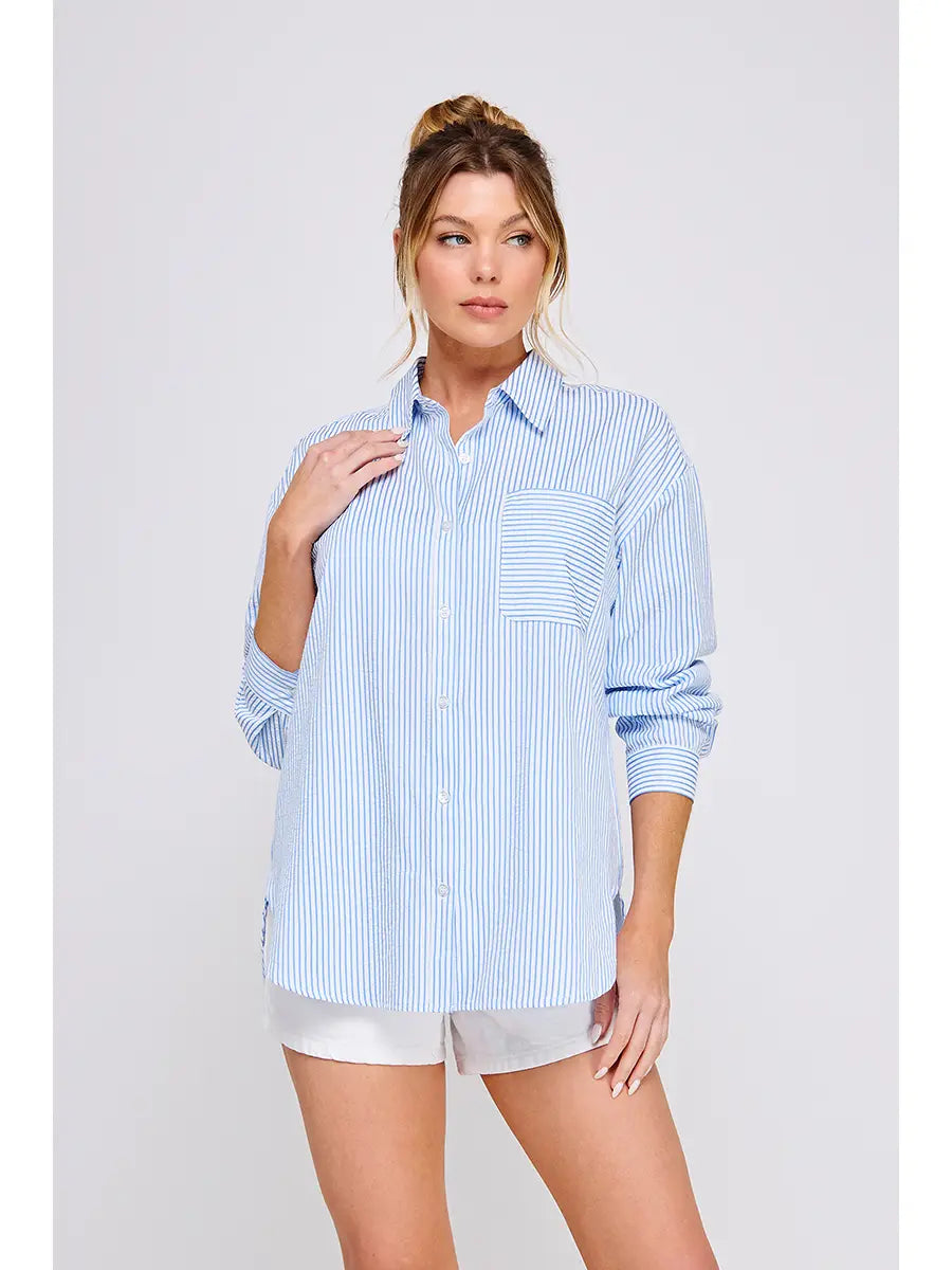Breeze Striped Button Down with Open Back Ties
