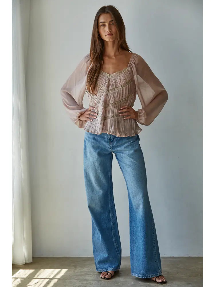 Molly Lace Trim Woven Top
