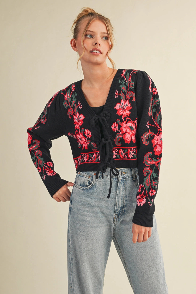 Ivy Floral Tie Front Cardigan