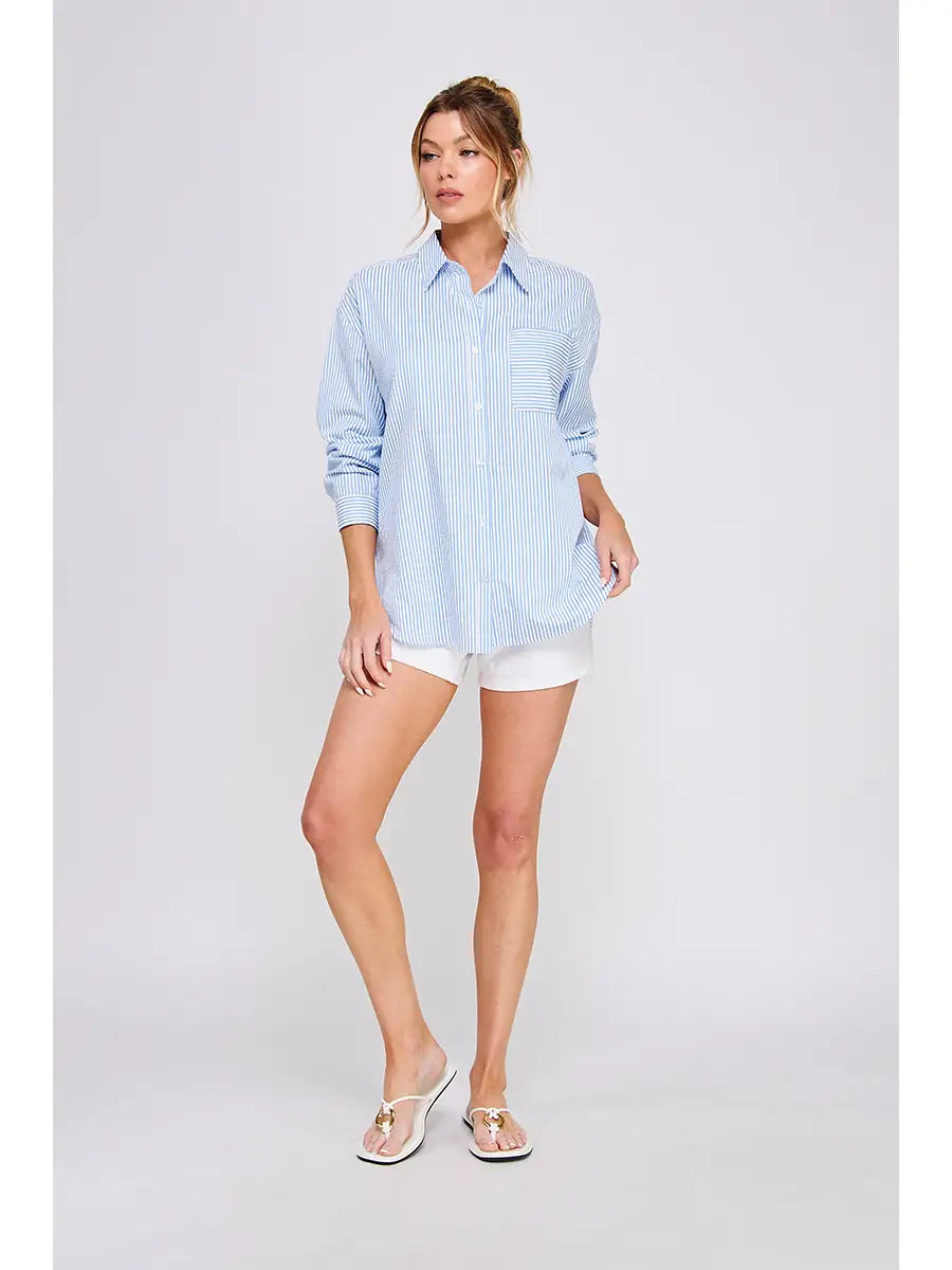 Breeze Striped Button Down with Open Back Ties