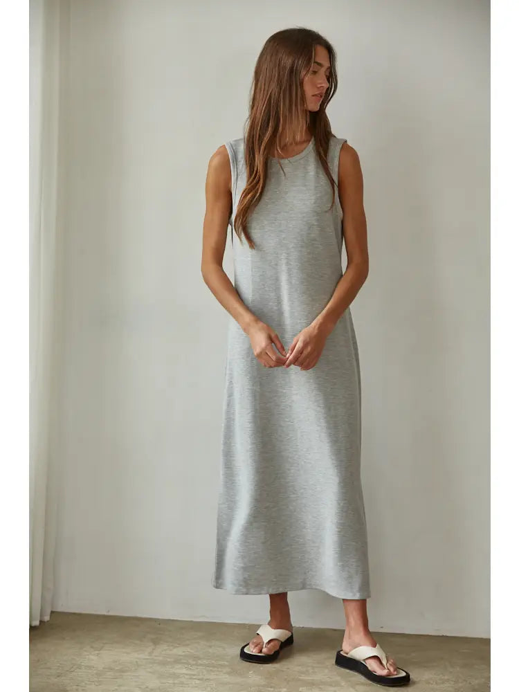 Fisher Knit Ribbed Sleeveless Midi Dress with Back Slit