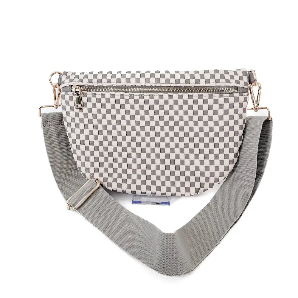 Westyn Woven Crossbody Bag: Checkered Grey