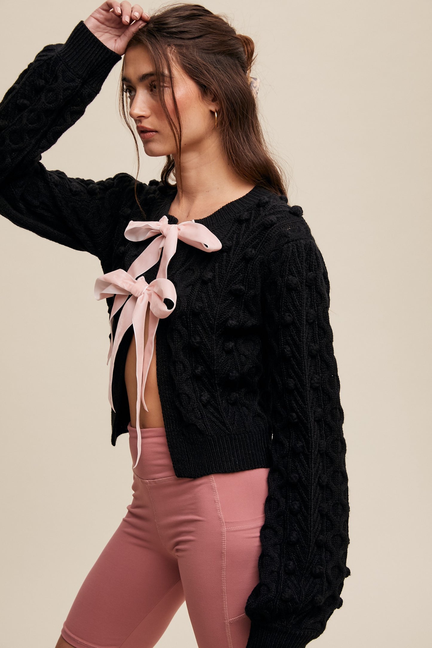 Liana Bow Cable Knit Cardigan