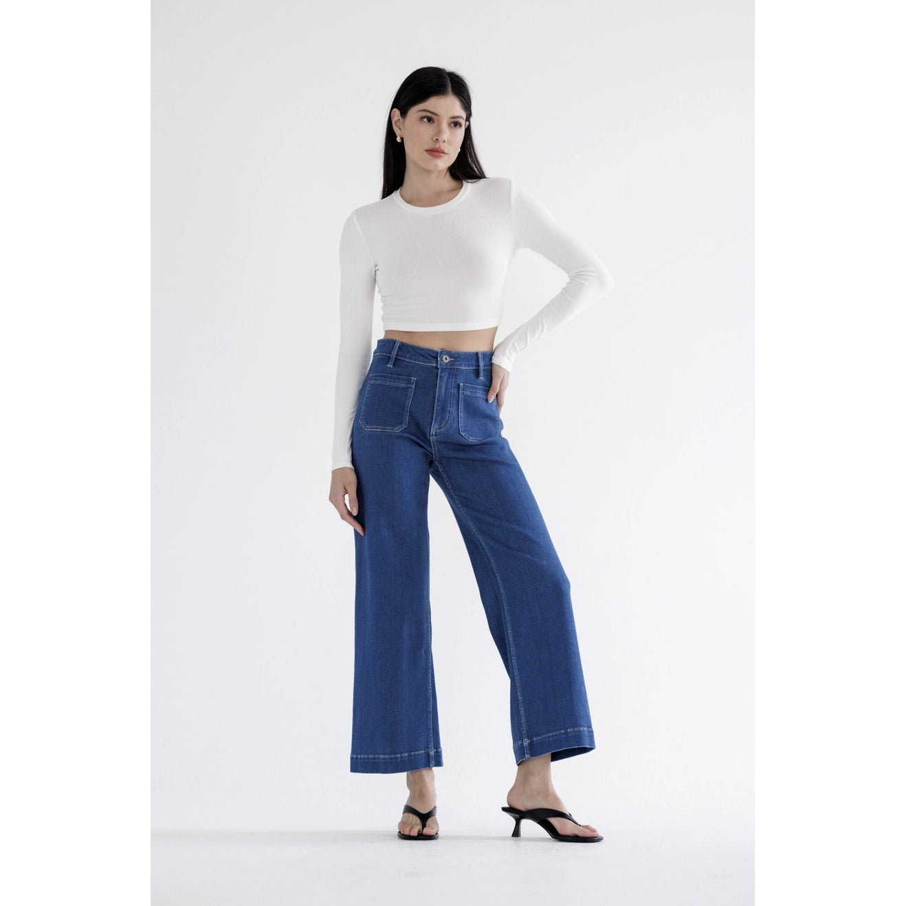 Farrah High Rise Patch Pocket Cropped Denim
