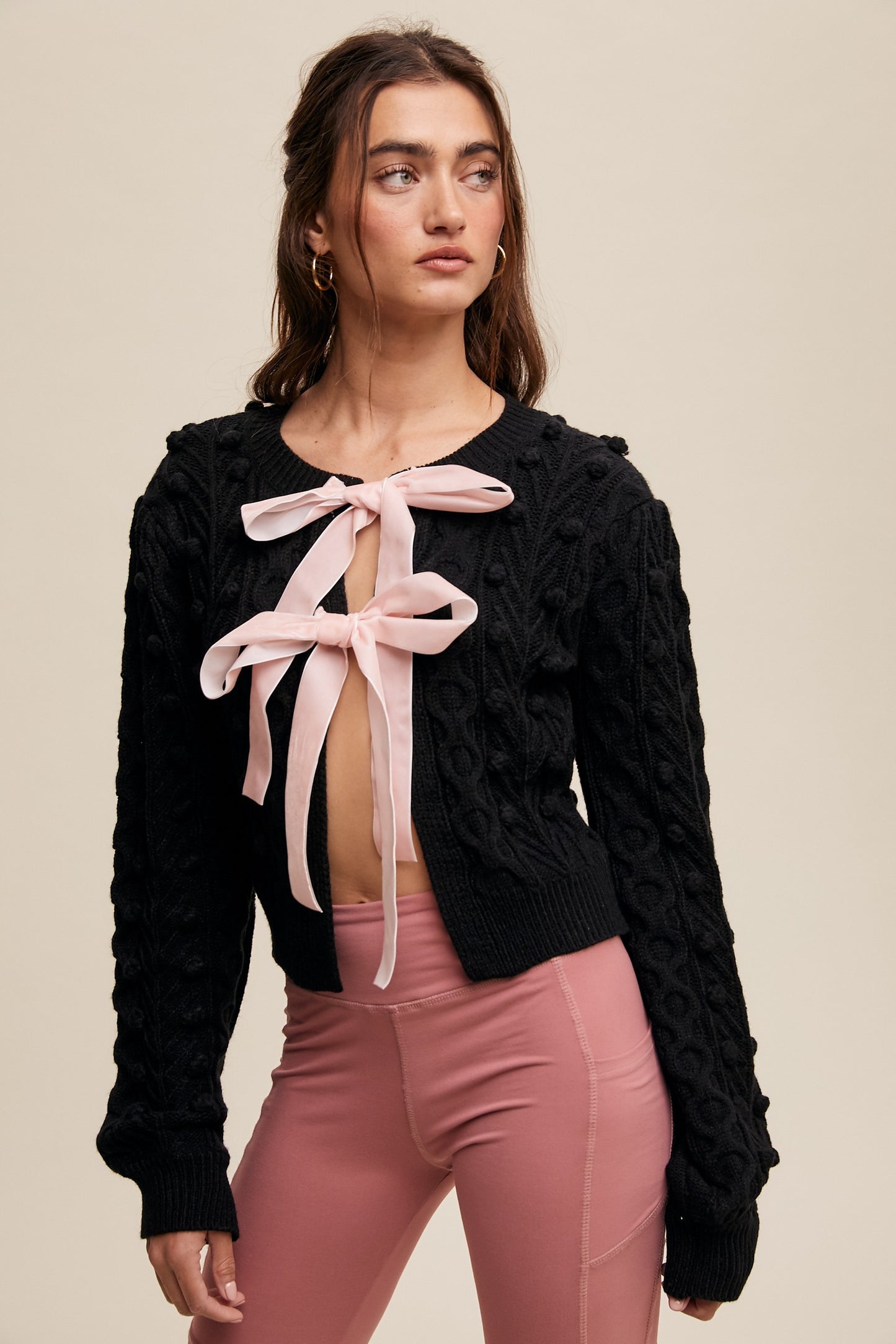 Liana Bow Cable Knit Cardigan