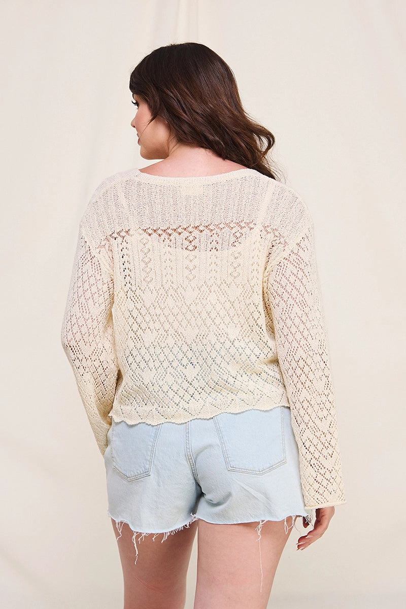 Avon Scallop Hem Crochet Knit Cardigan- Plus