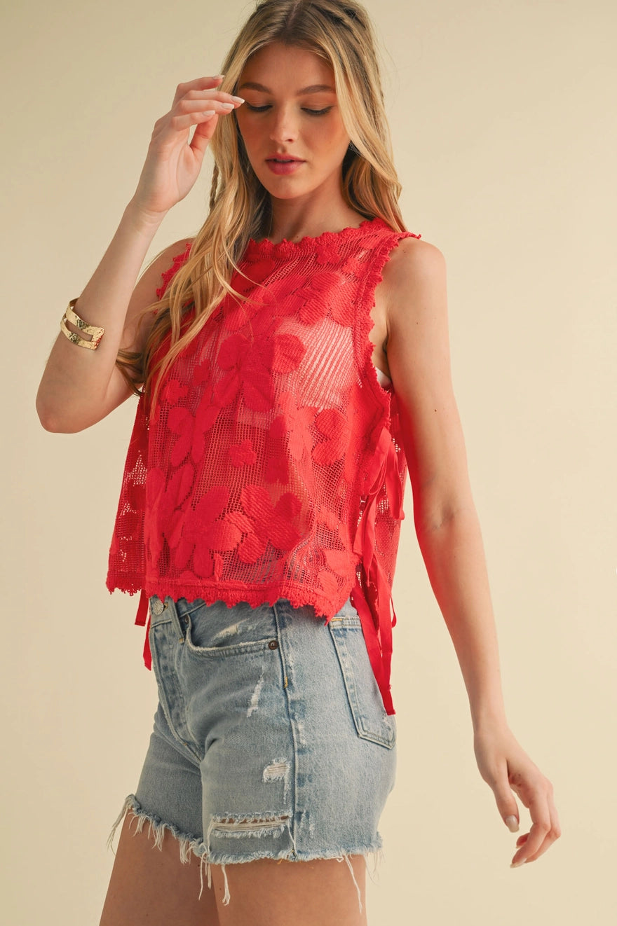 Bevin Floral Crochet Side Tie Top