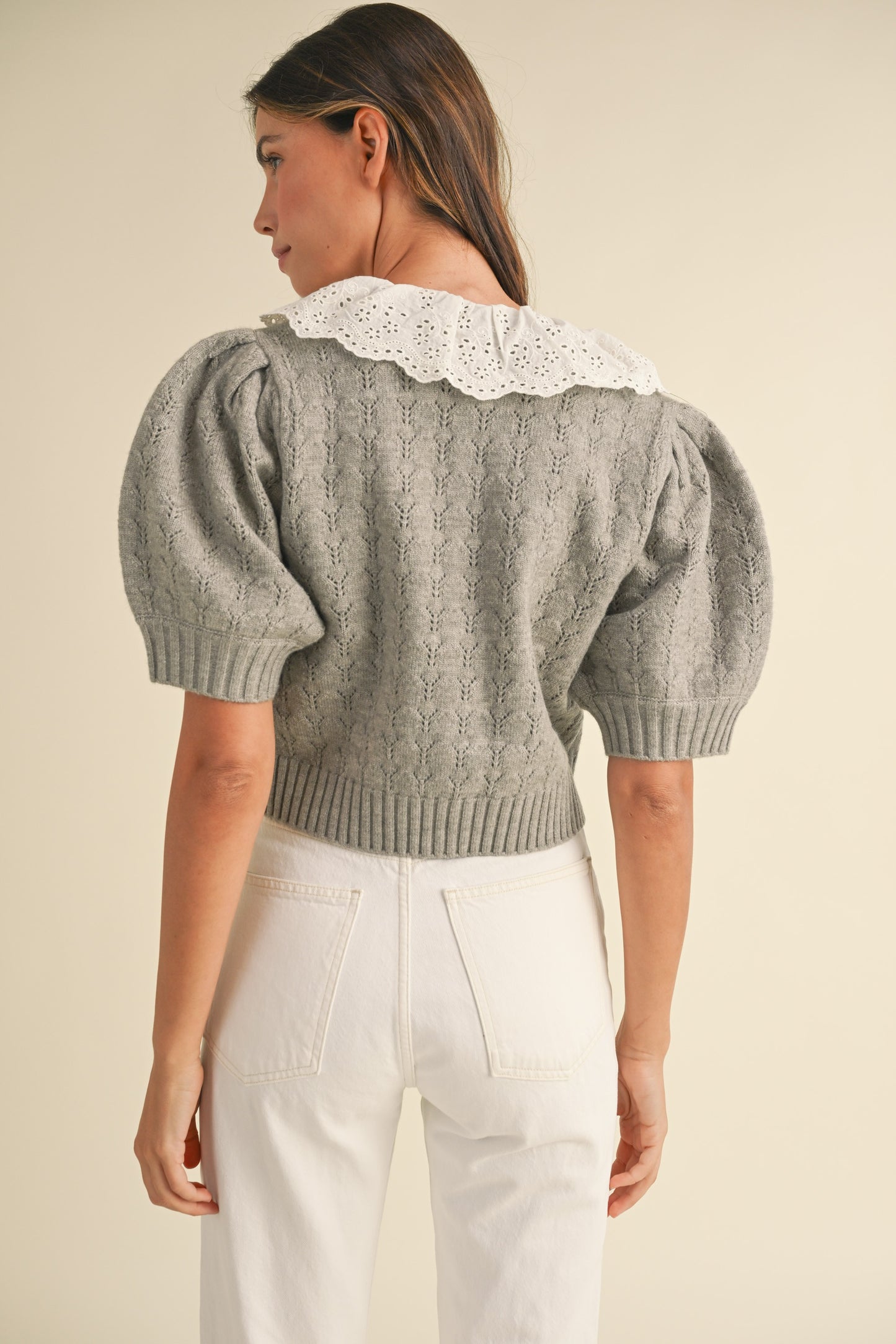 Lilith Crochet Collar Knit Short Sleeve Cardigan