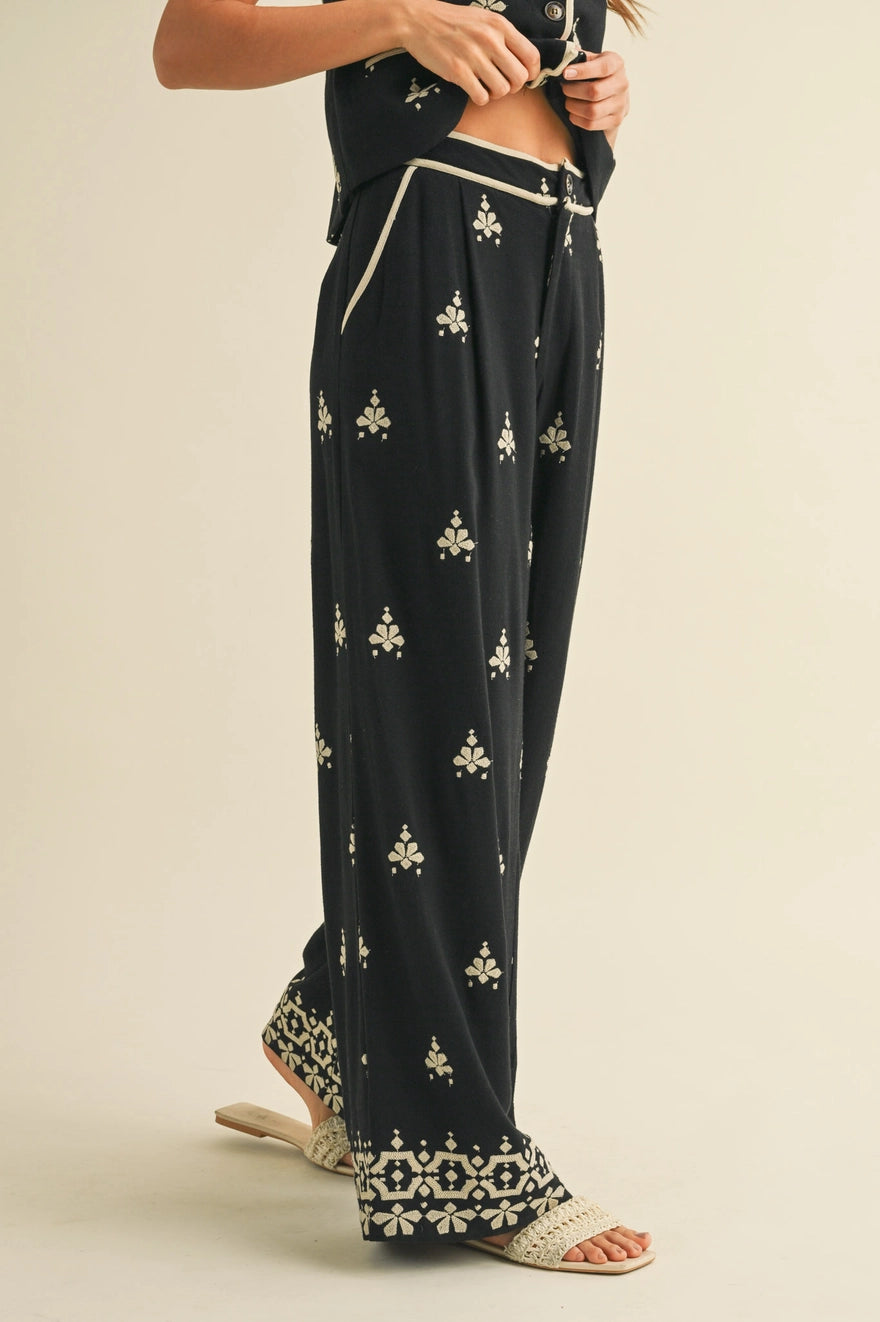 Peyton Embroidered Wide Leg Pant