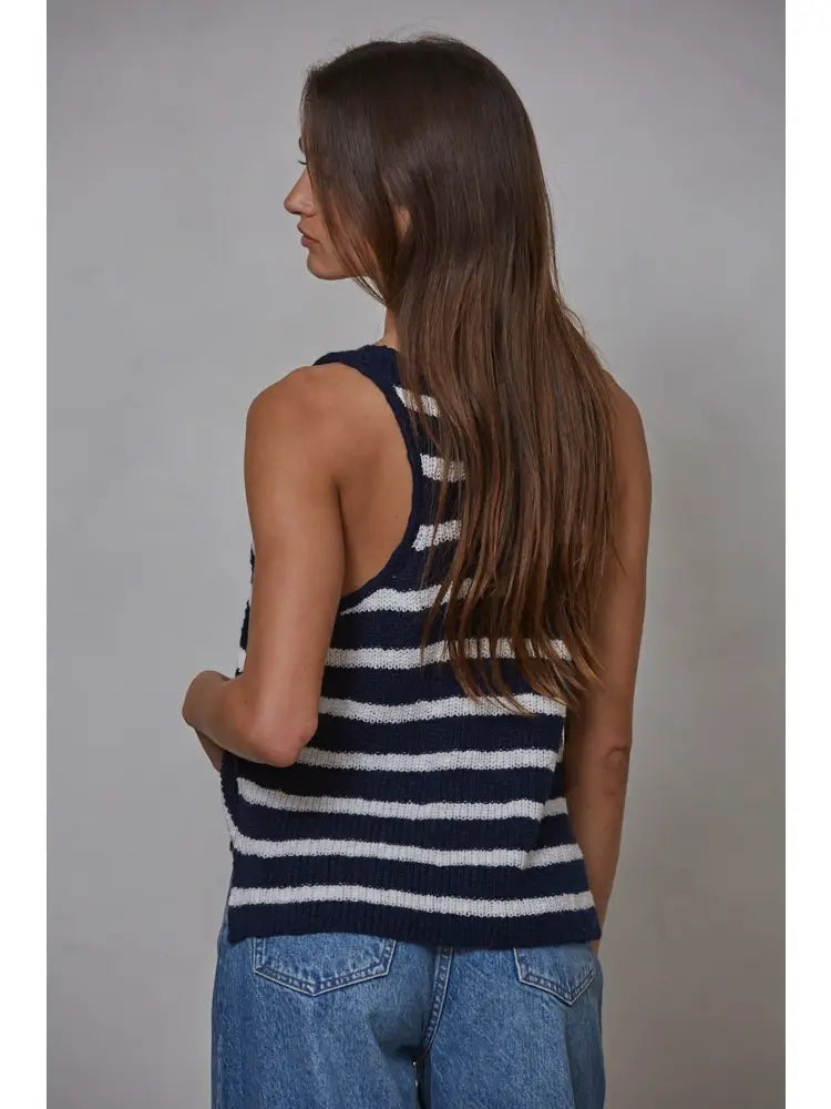 Bay Knit Cotton Striped V-Neck Sleeveless Top