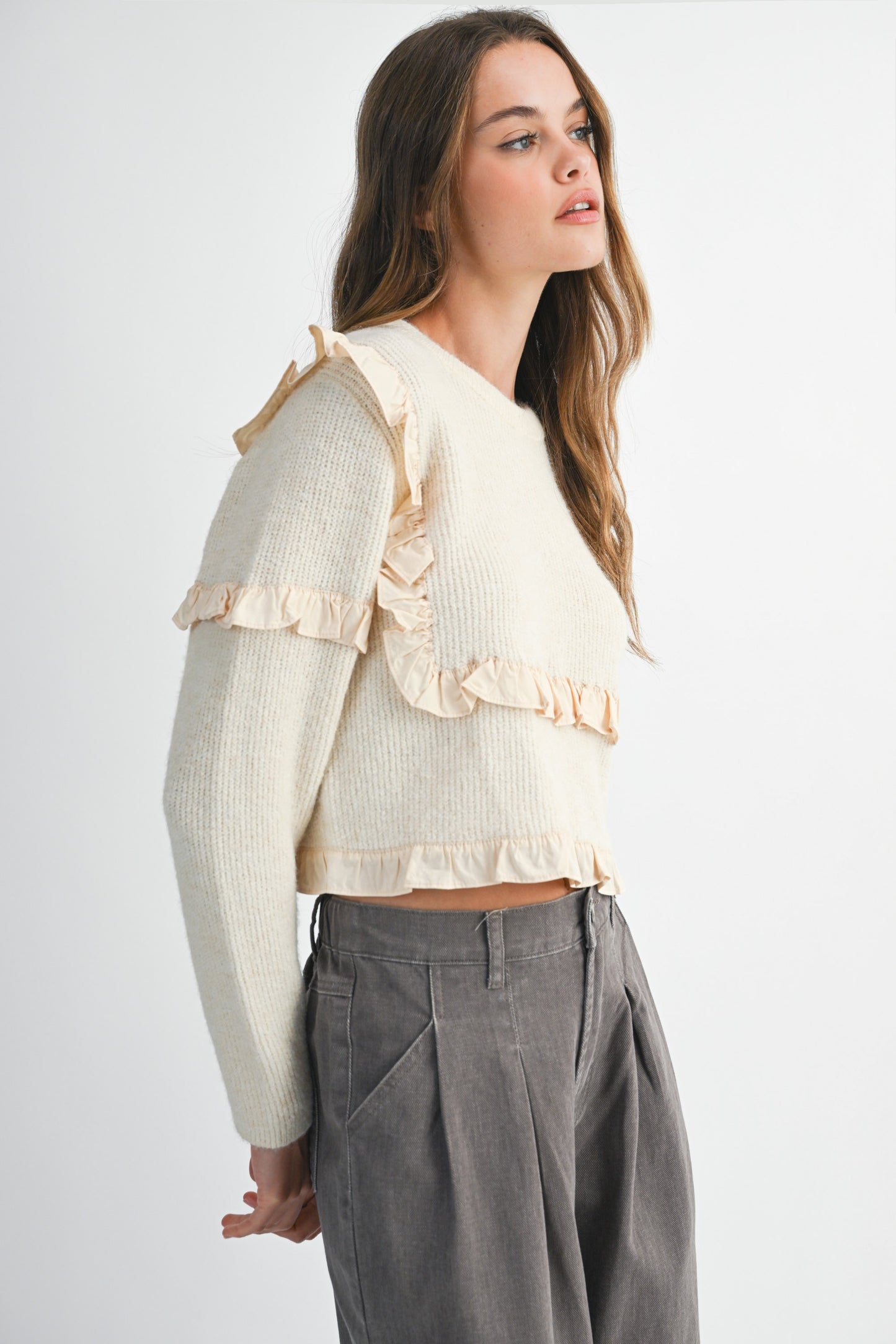 Clover Ribbed Ruffle Sweater
