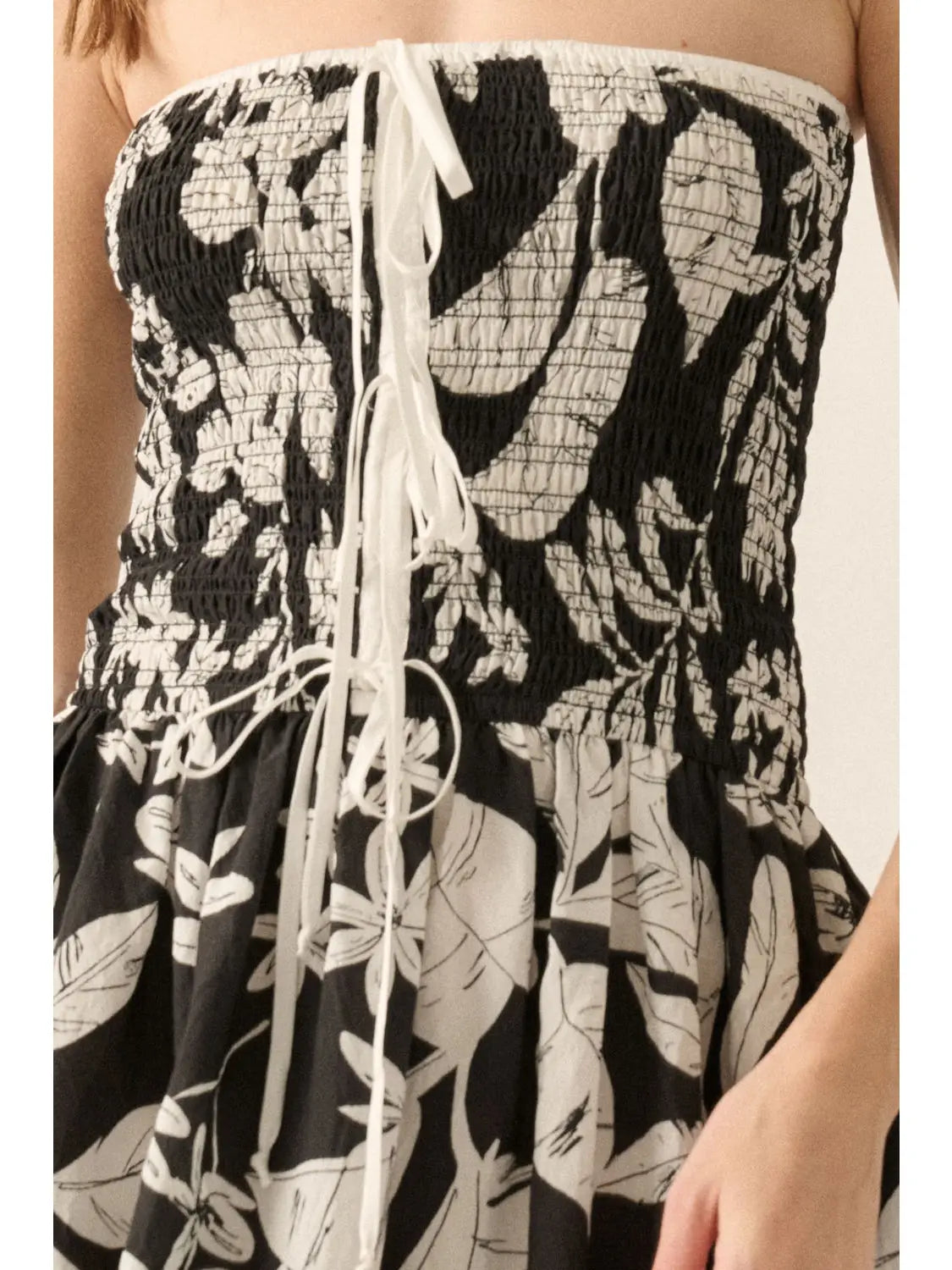 Frances Floral Strapless Tie-Front Midi Dress