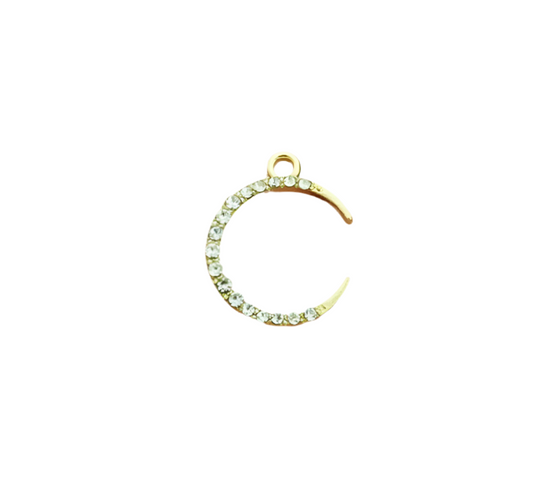 Gold & Rhinestone Crescent Moon Charm