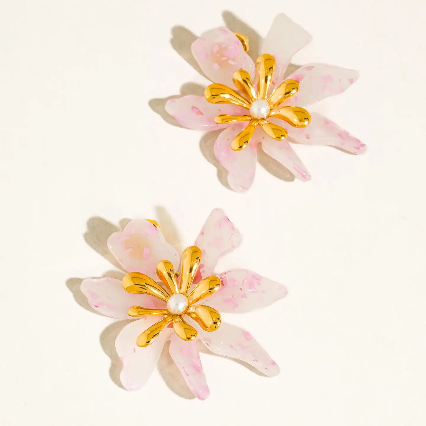 18K Gold Non-Tarnish Pink Floral Statement Earrings