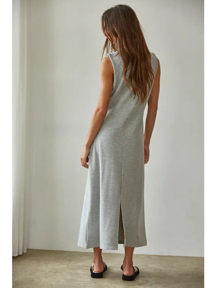 Fisher Knit Ribbed Sleeveless Midi Dress with Back Slit