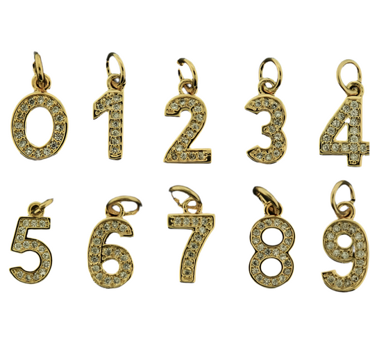 18k Gold Crystal Number Charms