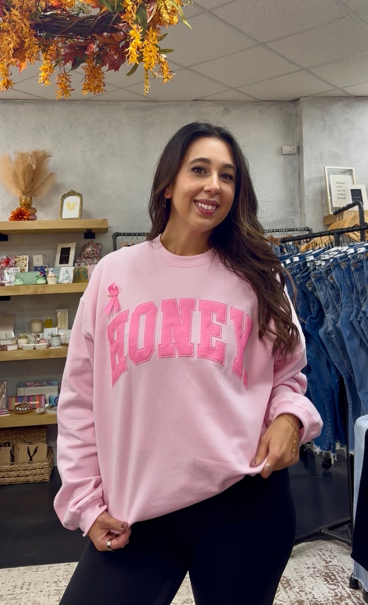 Honey. Pink Varsity Crew Sweatshirts
